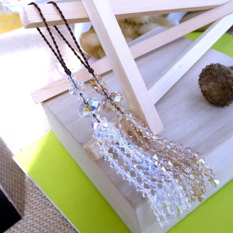 Austrian Crystal Phone Charm with Tassel Pendant – Elegant Handmade Beaded Strap | Shiny Bag Charm & Keychain Decoration for Women