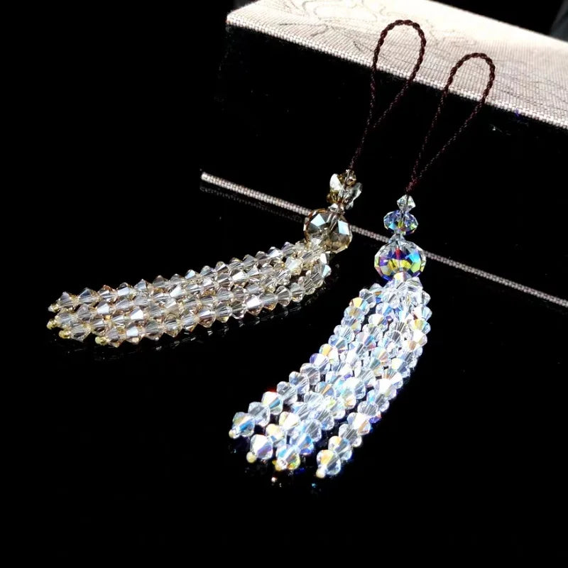 Austrian Crystal Phone Charm with Tassel Pendant – Elegant Handmade Beaded Strap | Shiny Bag Charm & Keychain Decoration for Women