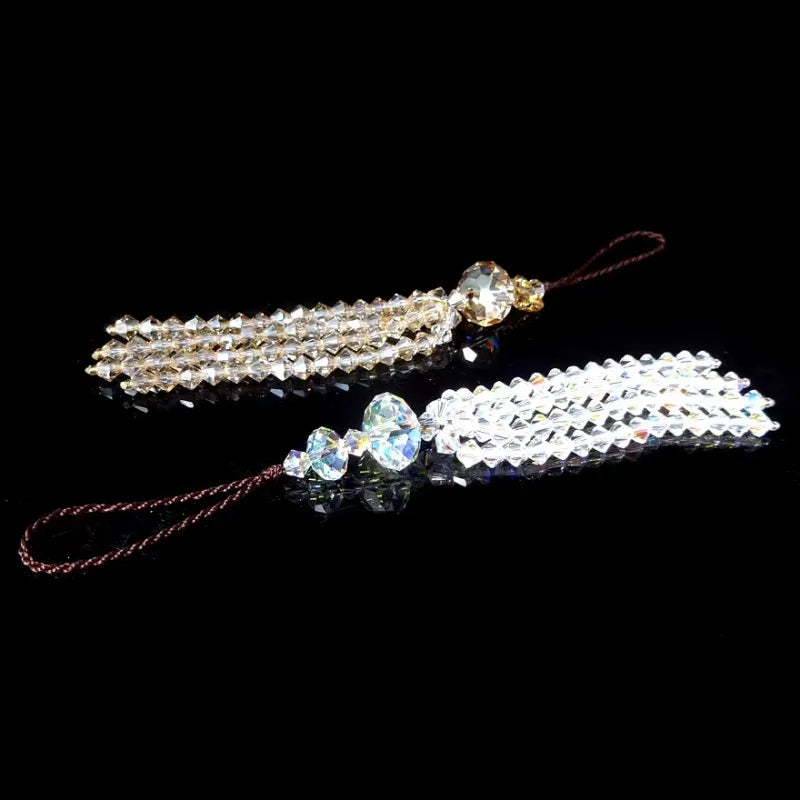 Austrian Crystal Phone Charm with Tassel Pendant – Elegant Handmade Beaded Strap | Shiny Bag Charm & Keychain Decoration for Women