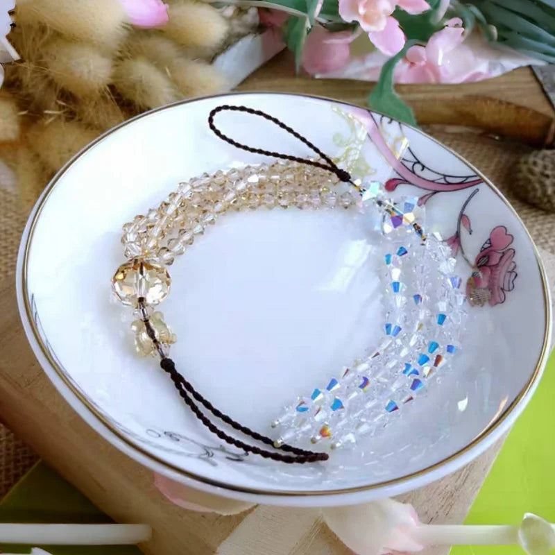 Austrian Crystal Phone Charm with Tassel Pendant – Elegant Handmade Beaded Strap | Shiny Bag Charm & Keychain Decoration for Women