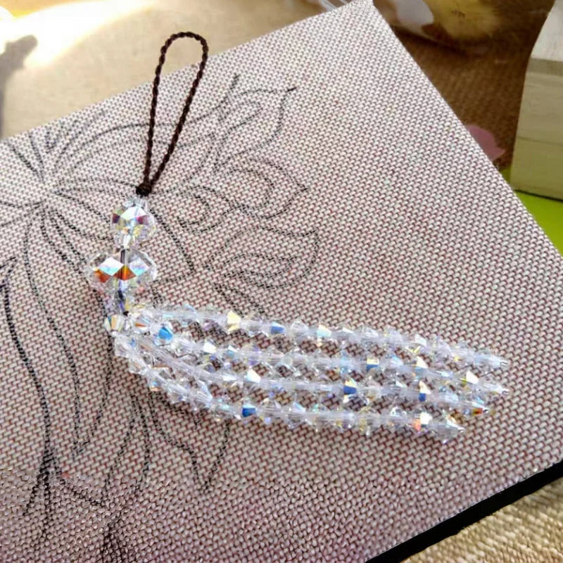 Austrian Crystal Phone Charm with Tassel Pendant – Elegant Handmade Beaded Strap | Shiny Bag Charm & Keychain Decoration for Women