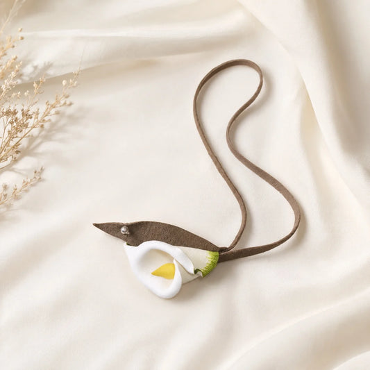 White Calla Lily Hand-Painted Leather Bag Charm Handbag Accessory Unique Gift for Her