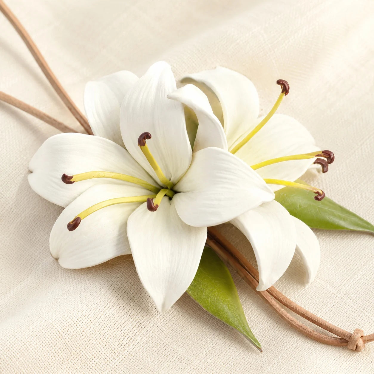 Colgante de bolso de cuero con lirio blanco pintado a mano | Elegante accesorio botánico para bolso, regalo para ella