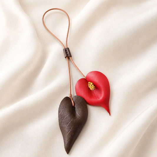 Hand-Painted Red Anthurium Leather Bag Charm | Elegant Handbag Accessory Gift for Her