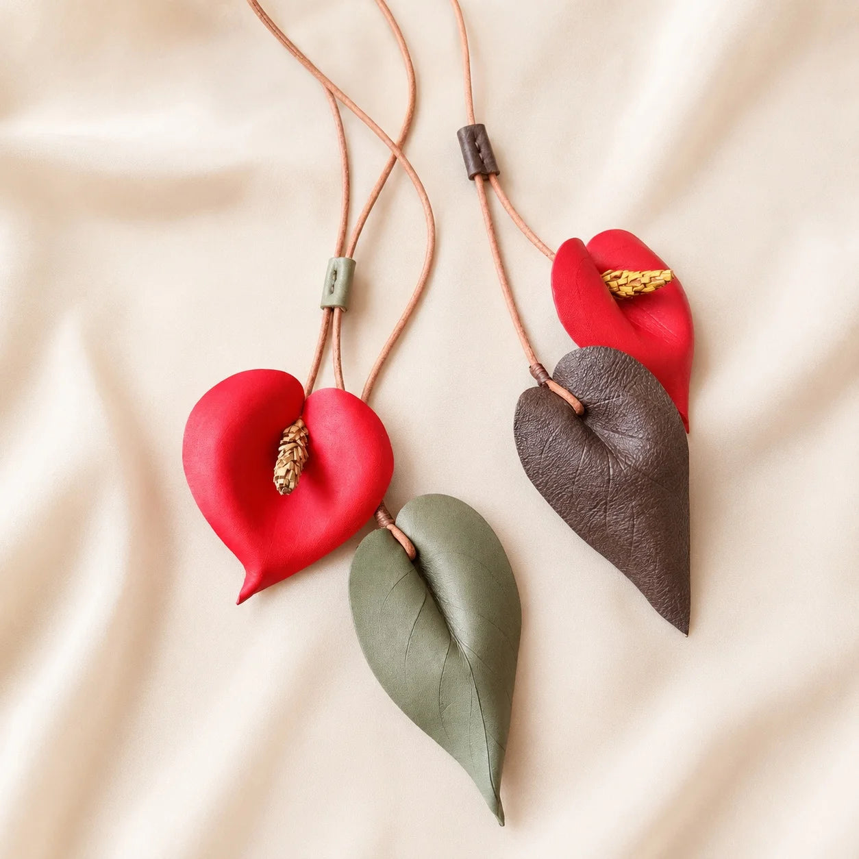 Hand-Painted Red Anthurium Leather Bag Charm | Elegant Handbag Accessory Gift for Her