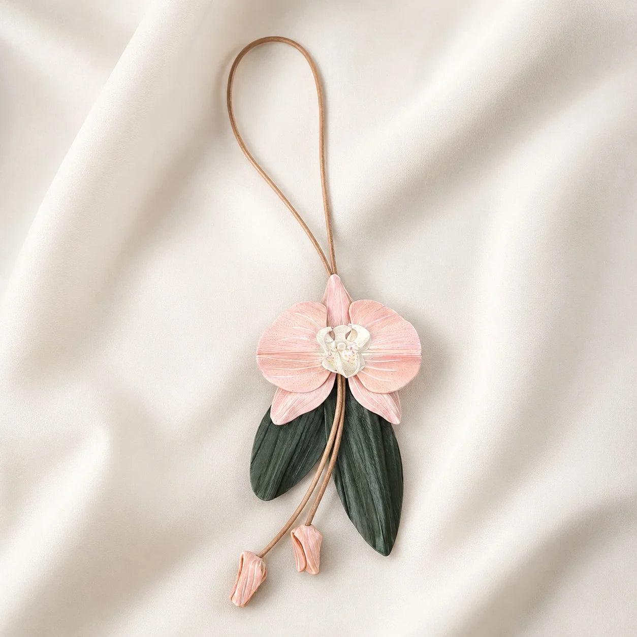Hand-Painted Pink Orchid Leather Bag Charm – Elegant Floral Handbag Accessory, Unique Gift for Her
