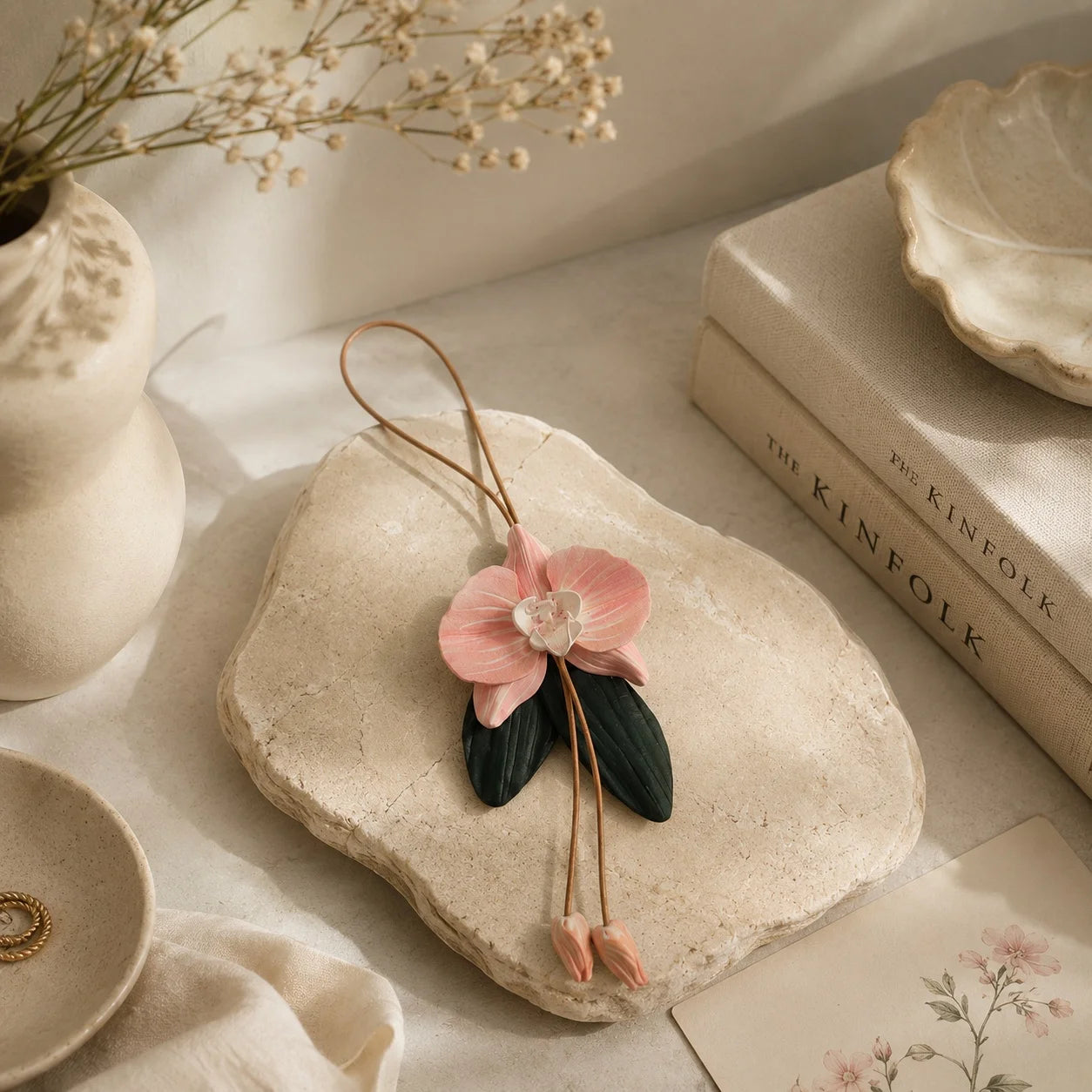 Hand-Painted Pink Orchid Leather Bag Charm – Elegant Floral Handbag Accessory, Unique Gift for Her