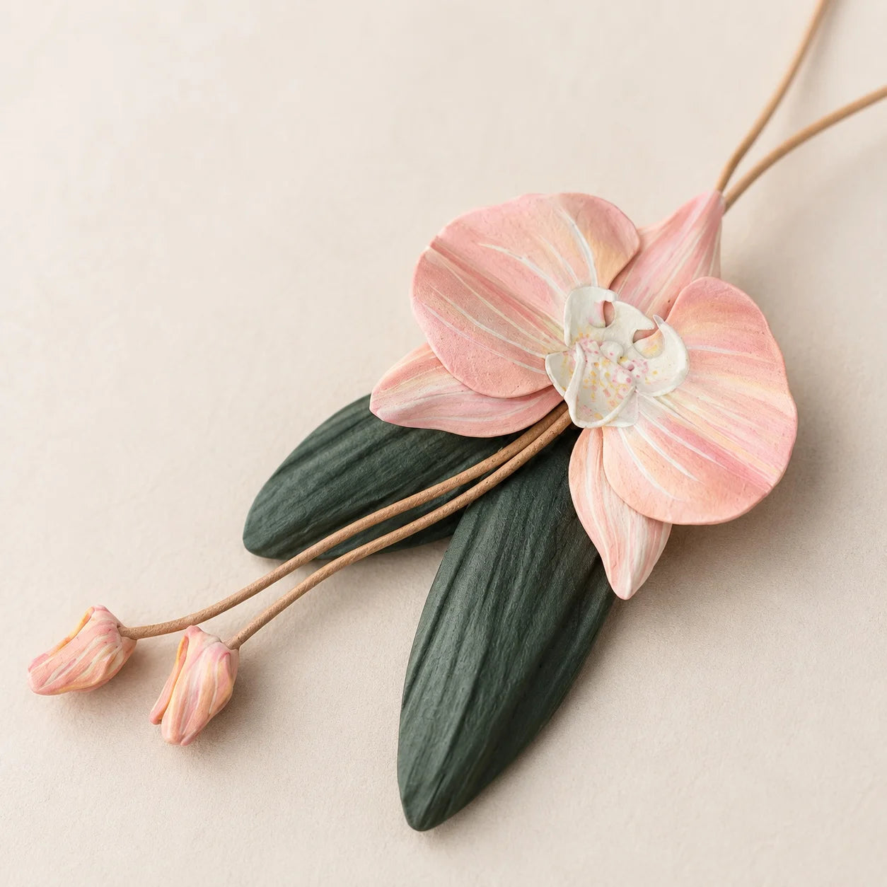 Hand-Painted Pink Orchid Leather Bag Charm – Elegant Floral Handbag Accessory, Unique Gift for Her