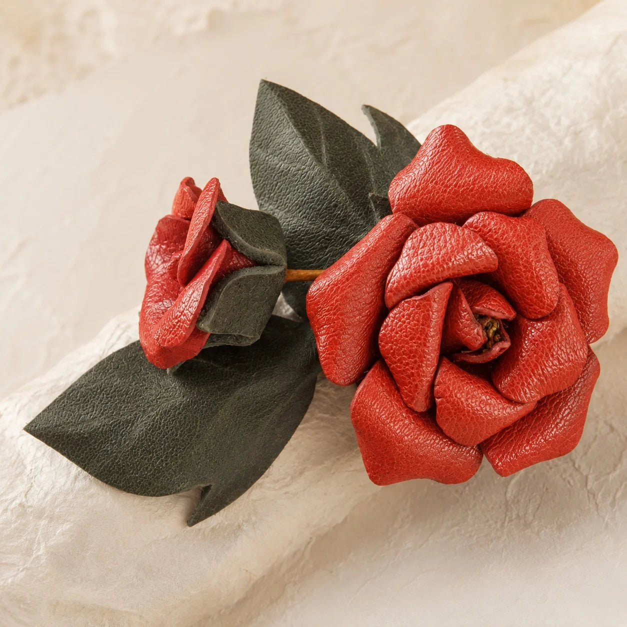 Hand-Painted Red Rose Leather Bag Charm – Petite Floral Handbag Accessory Unique Gift for Her