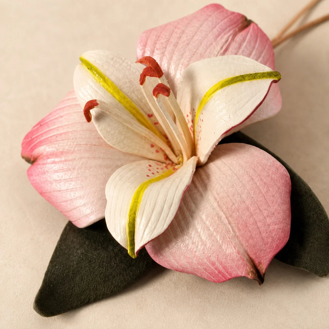 Blush Lily Hand-Painted Soft Leather Bag Charm, Unique Floral Handbag Accessory Gift for Her