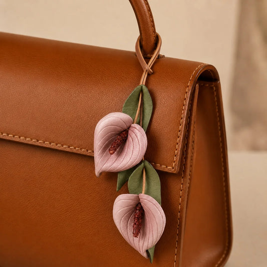 Charm para bolso de cuero pintado a mano Blush Anthurium Cascade, accesorio para bolso, regalo para ella