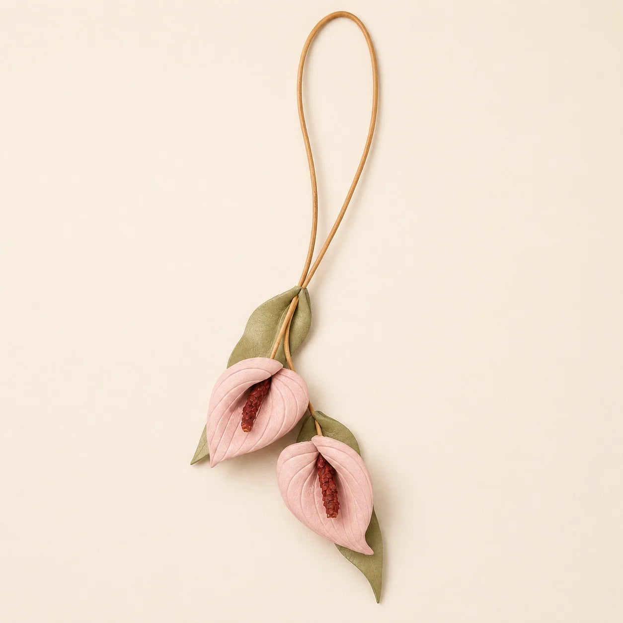Blush Anthurium Cascade Hand-Painted Leather Bag Charm Handbag Accessory Gift for Her