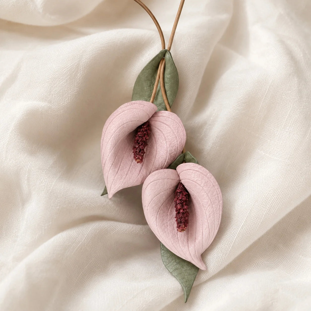 Blush Anthurium Cascade Hand-Painted Leather Bag Charm Handbag Accessory Gift for Her