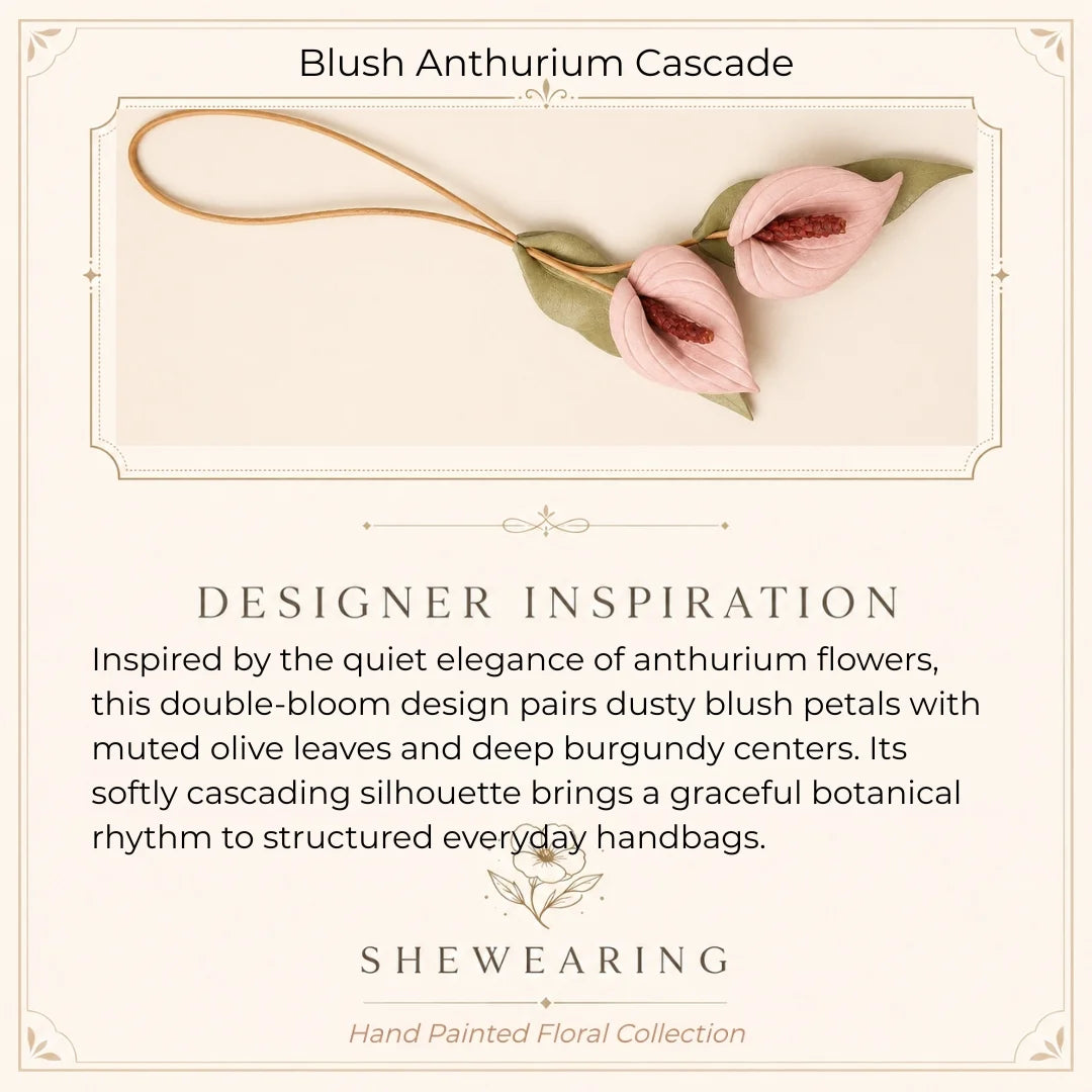 Blush Anthurium Cascade Hand-Painted Leather Bag Charm Handbag Accessory Gift for Her