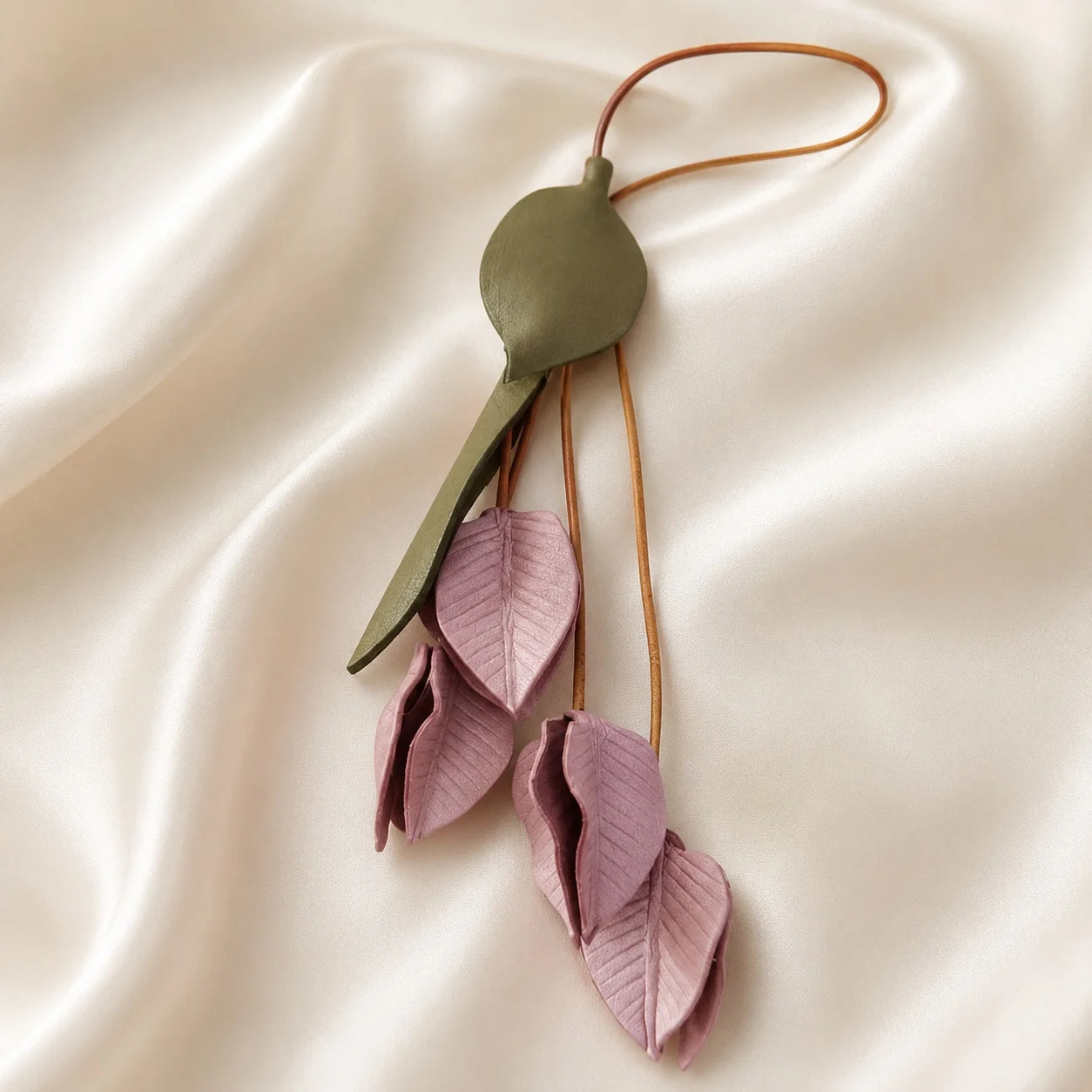 Hand-Painted Lantern Flower Soft Leather Bag Charm, Artistic Botanical Handbag Accessory for Small and Medium Structured Bags