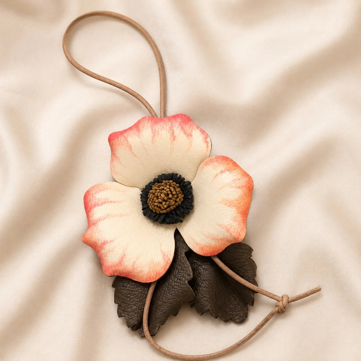 Colgante de flor de cuero genuino pintado a mano con cordón ajustable, accesorio botánico único para bolsos estructurados pequeños y medianos