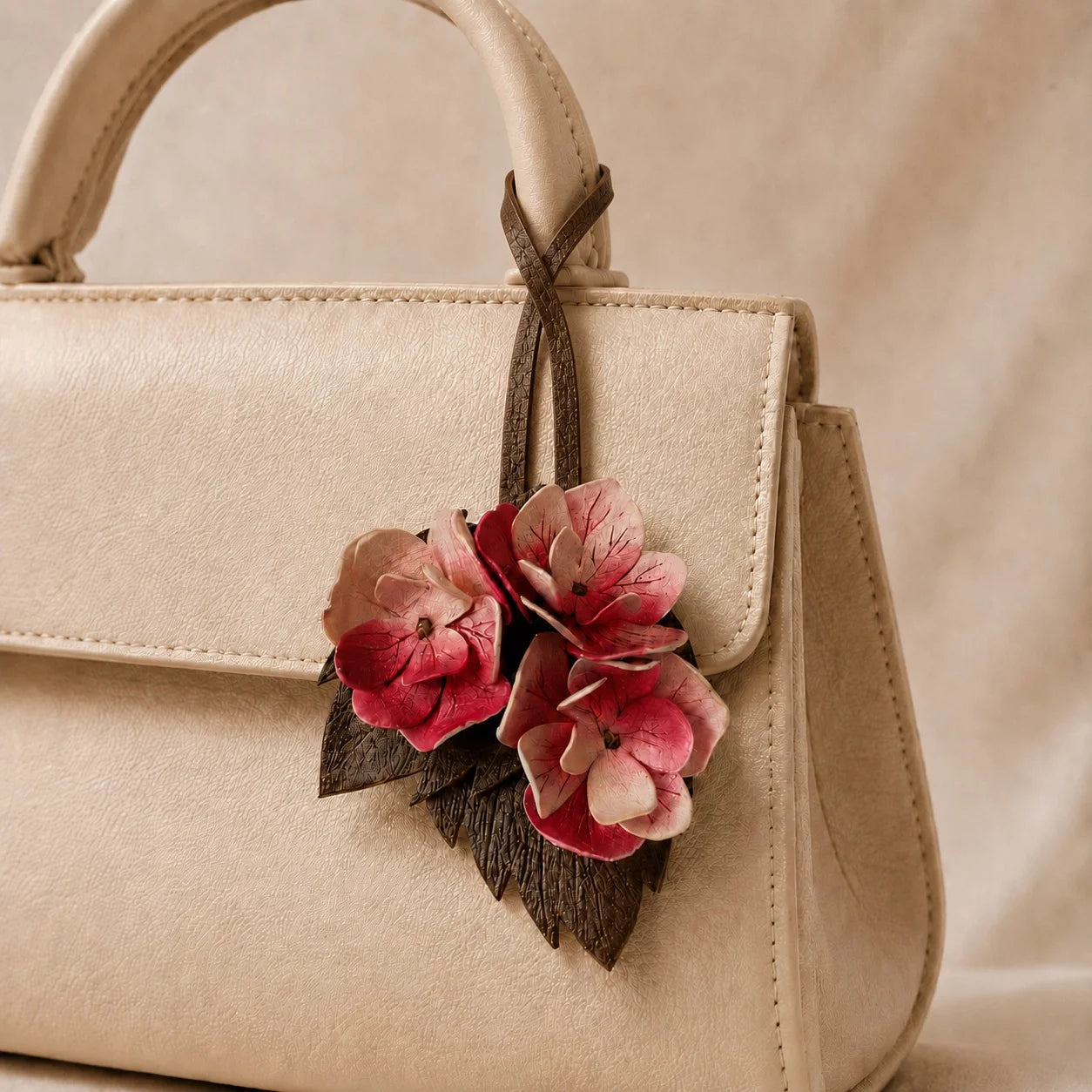 Adorno Floral para Bolso de Cuero Pintado a Mano, Accesorio Artesanal Botánico para Cartera con Pétalos en Capas para un Estilo Elegante de Uso Diario