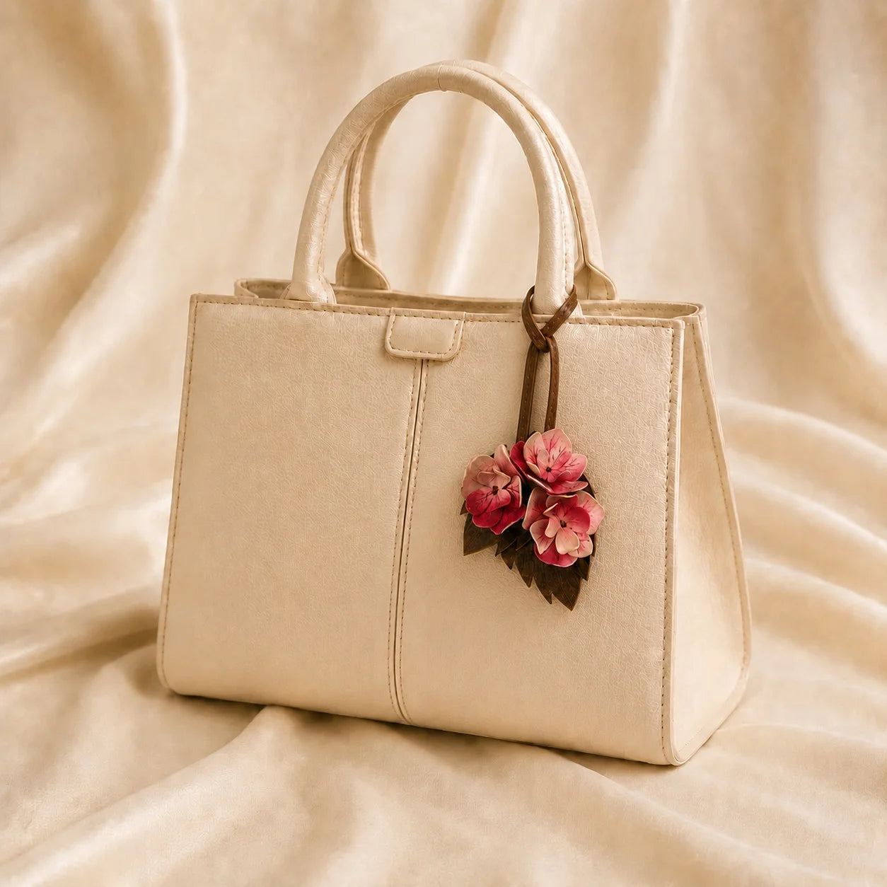 Adorno Floral para Bolso de Cuero Pintado a Mano, Accesorio Artesanal Botánico para Cartera con Pétalos en Capas para un Estilo Elegante de Uso Diario