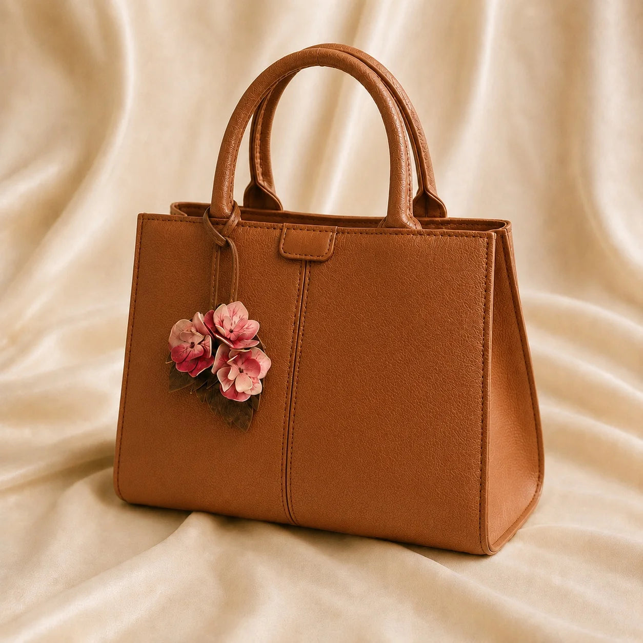 Adorno Floral para Bolso de Cuero Pintado a Mano, Accesorio Artesanal Botánico para Cartera con Pétalos en Capas para un Estilo Elegante de Uso Diario