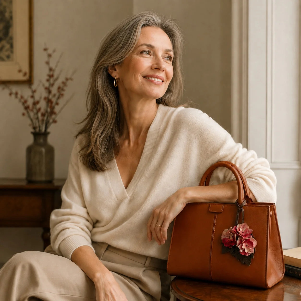 Adorno Floral para Bolso de Cuero Pintado a Mano, Accesorio Artesanal Botánico para Cartera con Pétalos en Capas para un Estilo Elegante de Uso Diario