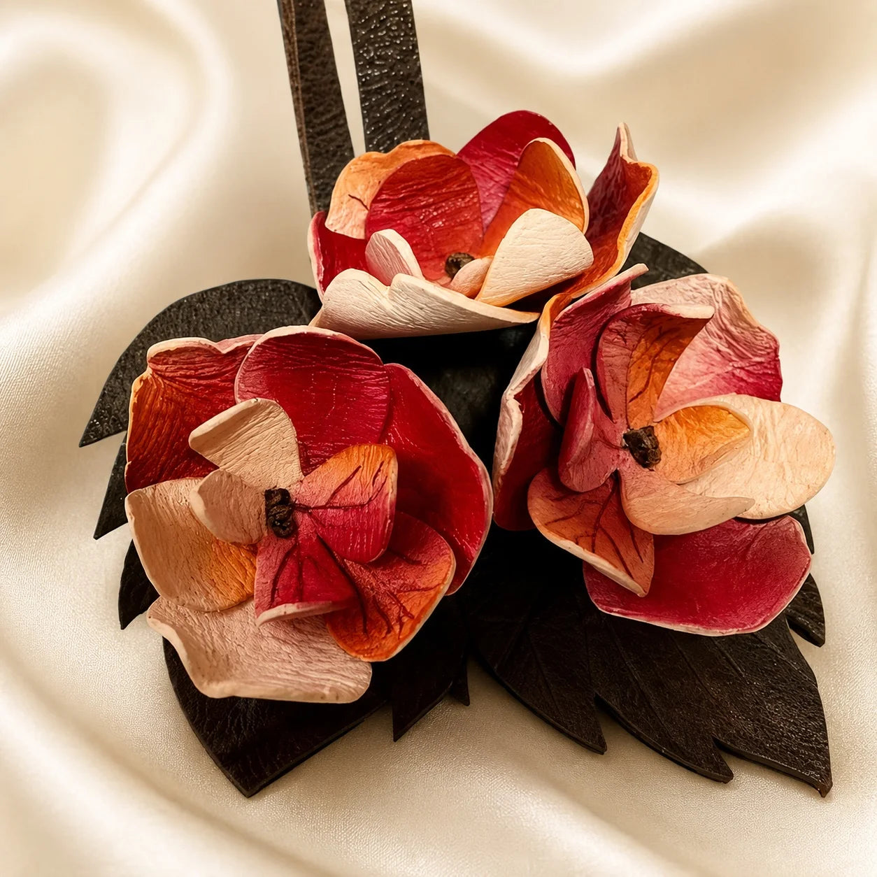 Adorno Floral para Bolso de Cuero Pintado a Mano, Accesorio Artesanal Botánico para Cartera con Pétalos en Capas para un Estilo Elegante de Uso Diario