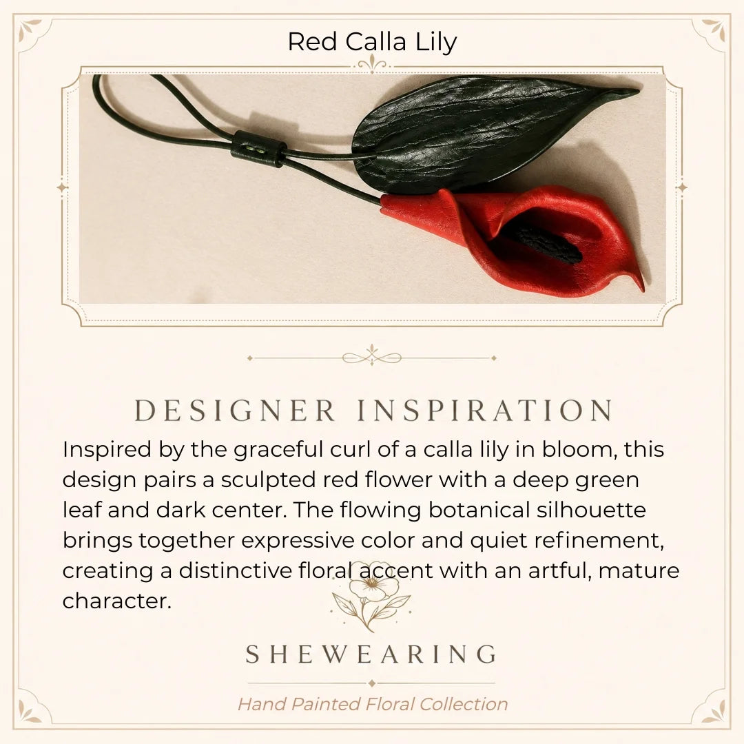 Hand-Painted Red Calla Lily Leather Bag Charm, Sculptural Botanical Handbag Accessory with Adjustable Loop, Unique Floral Gift for Her