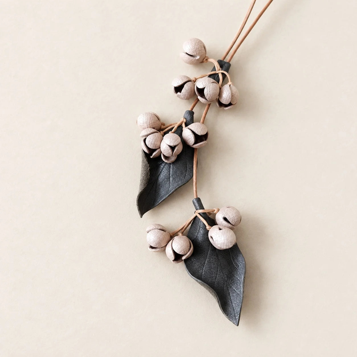 Handcrafted Leather Jasmine Bud Botanical Bag Charm with Sculpted Floral Sprigs, Adjustable Loop and Quiet Garden-Inspired Detail for Handbags and Totes
