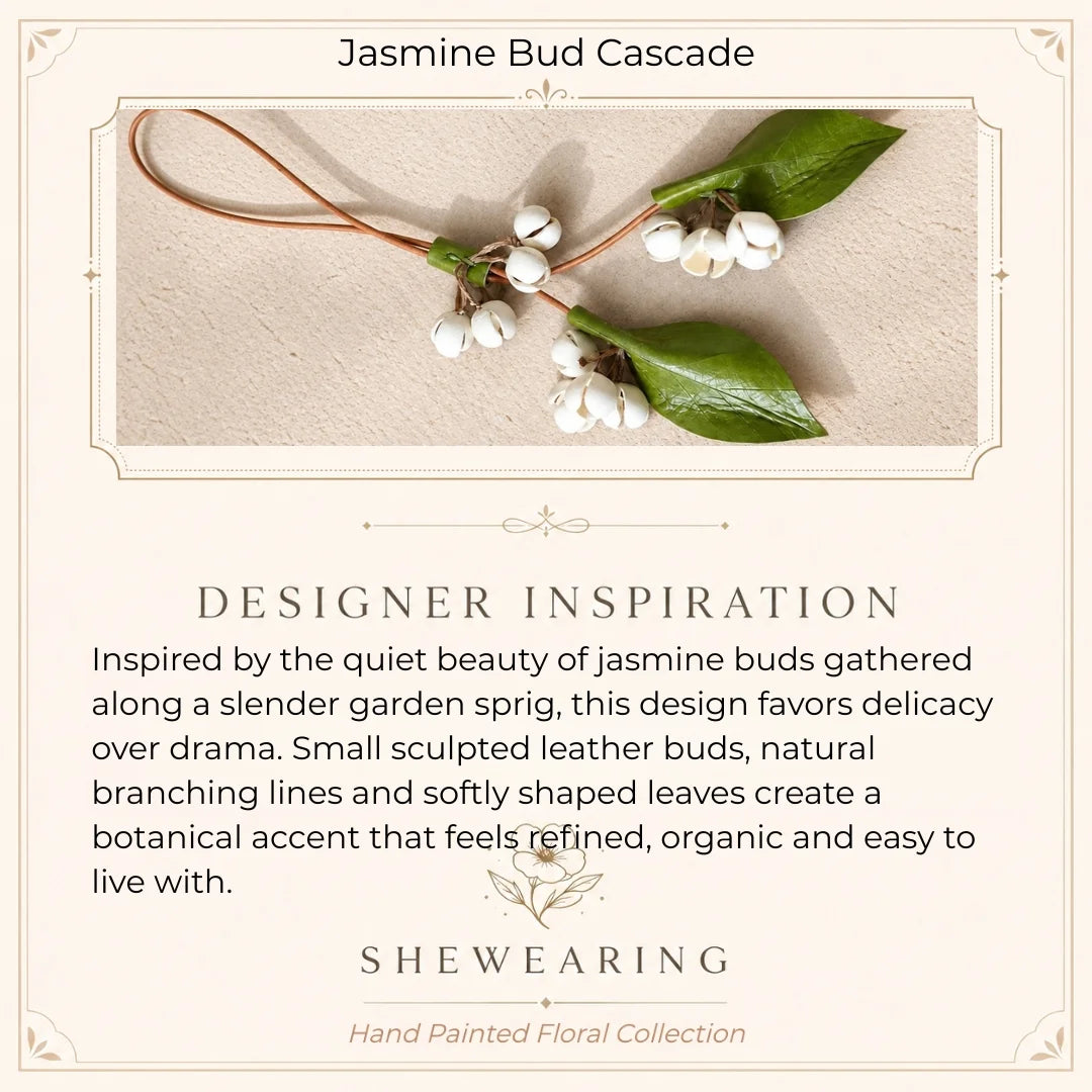 Handcrafted Leather Jasmine Bud Botanical Bag Charm with Sculpted Floral Sprigs, Adjustable Loop and Quiet Garden-Inspired Detail for Handbags and Totes