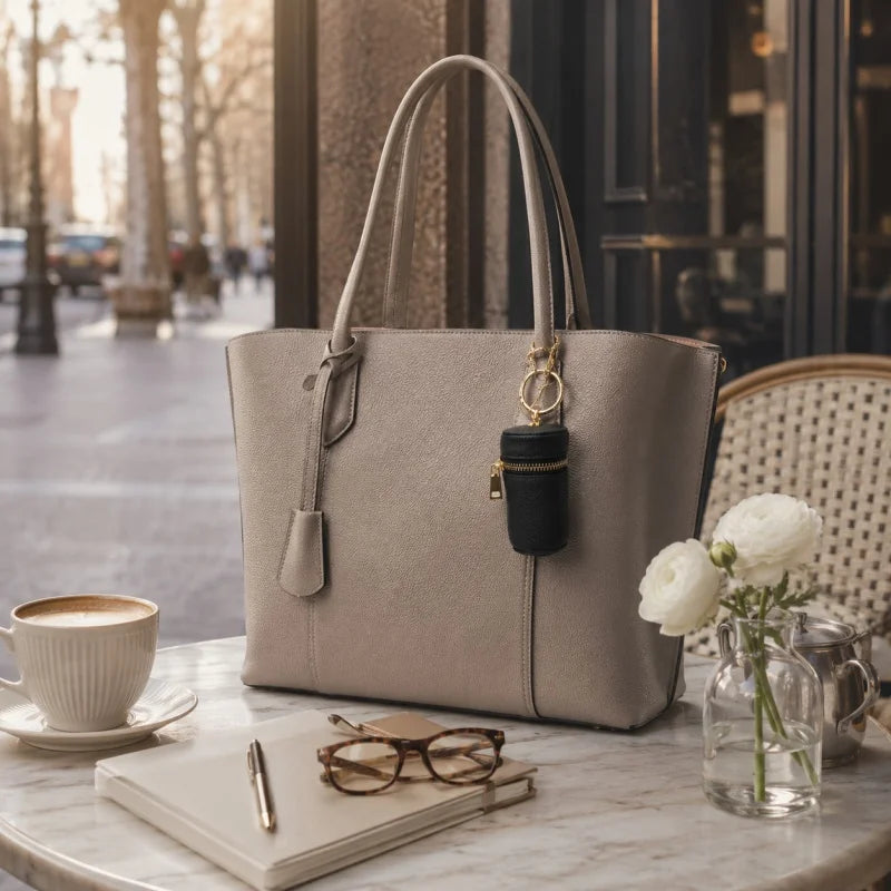 Minibolso de Piel para Labial – Elegante Estuche Cilindro para Labial y Esenciales | Accesorio de Llavero Hecho a Mano | Regalo para Ella