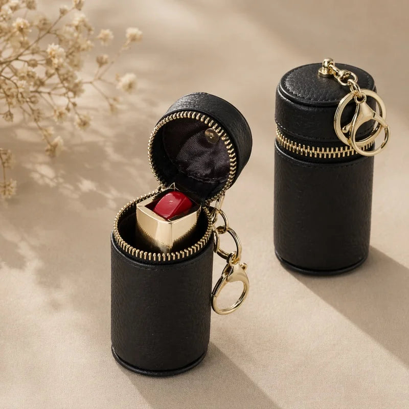 Minibolso de Piel para Labial – Elegante Estuche Cilindro para Labial y Esenciales | Accesorio de Llavero Hecho a Mano | Regalo para Ella