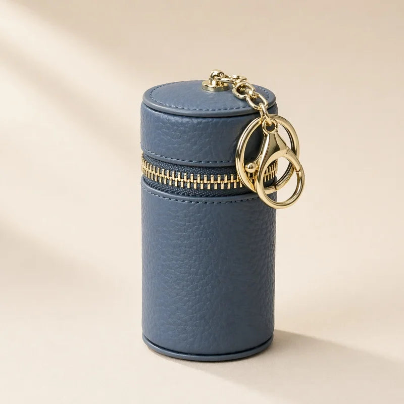 Minibolso de Piel para Labial – Elegante Estuche Cilindro para Labial y Esenciales | Accesorio de Llavero Hecho a Mano | Regalo para Ella