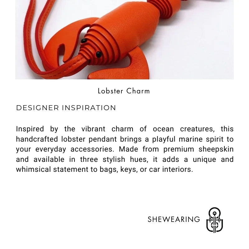 Lobster Leather Bag Charm – Handmade Sheepskin Pendant in Three Colors | Nautical-Inspired Keychain for Bags & Cars | Playful Ocean Accessory