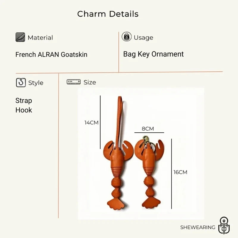 Lobster Leather Bag Charm – Handmade Sheepskin Pendant in Three Colors | Nautical-Inspired Keychain for Bags & Cars | Playful Ocean Accessory