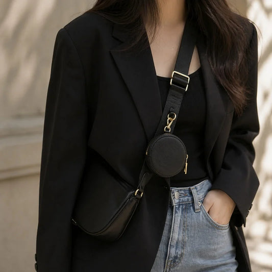 Mini bolso redondo de piel auténtica – Monedero circular de lujo y porta pintalabios | Accesorio elegante para bolsos y bandoleras