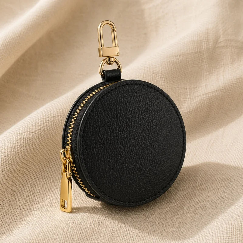 Mini bolso redondo de piel auténtica – Monedero circular de lujo y porta pintalabios | Accesorio elegante para bolsos y bandoleras