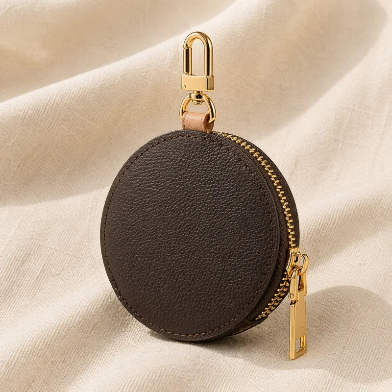 Mini bolso redondo de piel auténtica – Monedero circular de lujo y porta pintalabios | Accesorio elegante para bolsos y bandoleras