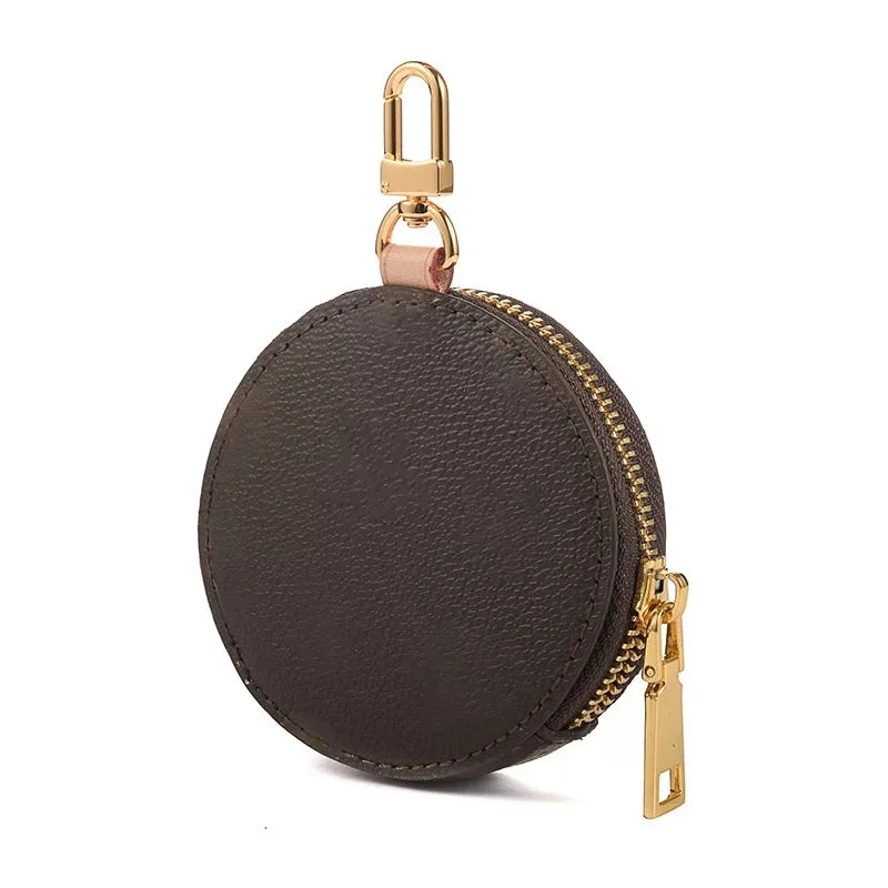Genuine Leather Round Mini Bag Charm – Luxury Circle Coin Purse & Lipstick Holder | Elegant Accessory for Handbags & Crossbody Straps