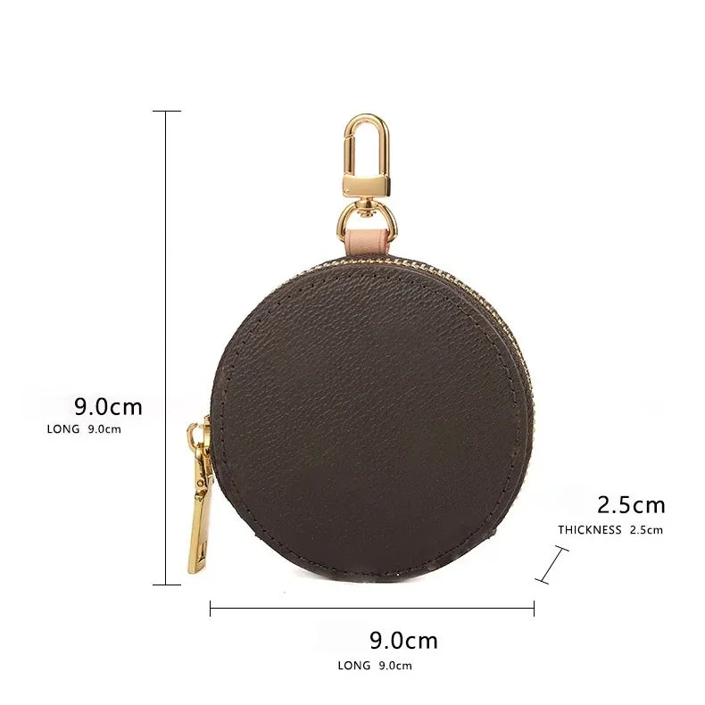 Genuine Leather Round Mini Bag Charm – Luxury Circle Coin Purse & Lipstick Holder | Elegant Accessory for Handbags & Crossbody Straps