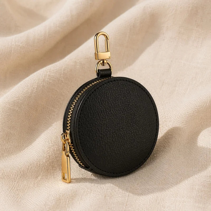 Mini bolso redondo de piel auténtica – Monedero circular de lujo y porta pintalabios | Accesorio elegante para bolsos y bandoleras