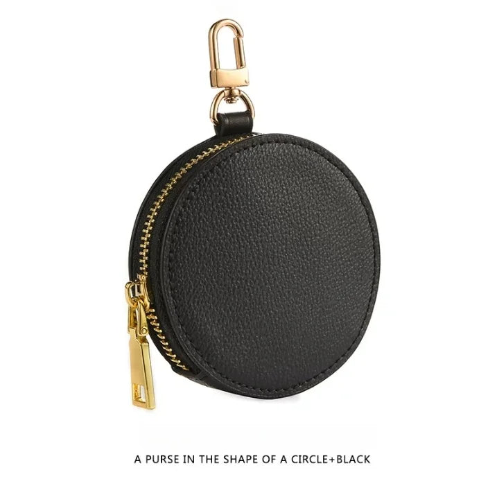 Genuine Leather Round Mini Bag Charm – Luxury Circle Coin Purse & Lipstick Holder | Elegant Accessory for Handbags & Crossbody Straps