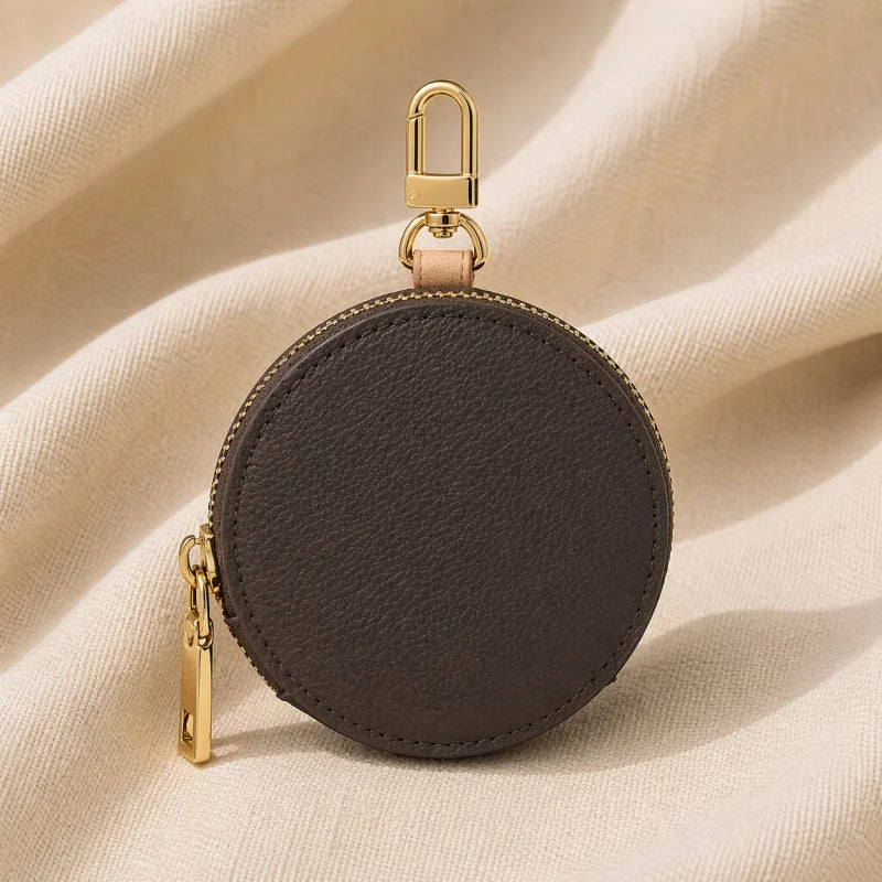 Mini bolso redondo de piel auténtica – Monedero circular de lujo y porta pintalabios | Accesorio elegante para bolsos y bandoleras