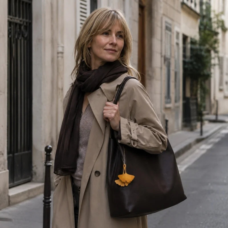 Colgante de hoja de ginkgo de cuero – Colgante tallado a mano de estilo natural | Accesorio artesanal para mochila y bolso de mano | Regalo elegante para ella