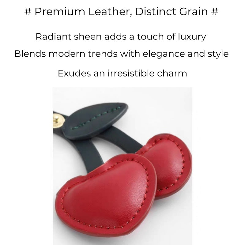 Cherry Heart Leather Bag Charm – Handcrafted Double-Cherry Pendant in Full-Grain Leather | Cute Fruit-Inspired Keychain | Elegant Accessory for Handbags & Totes