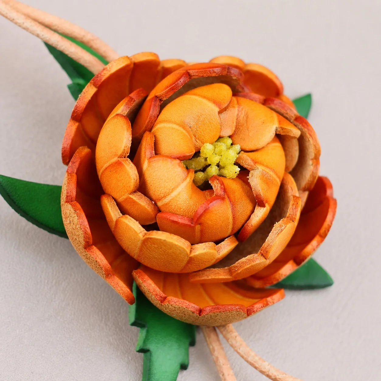 Handcrafted Vegetable-Tanned Leather Peony Bag Charm with Double Buds, Sculptural Floral Handbag Accessory in Five Expressive Colors
