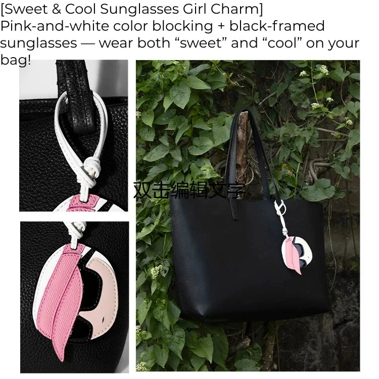 Cool Cat Leather Bag Charm – Handmade Full-Grain Leather Girl Pendant | Stylish Sunglasses Kitty Handbag Accessory Keychain | Gift for Her