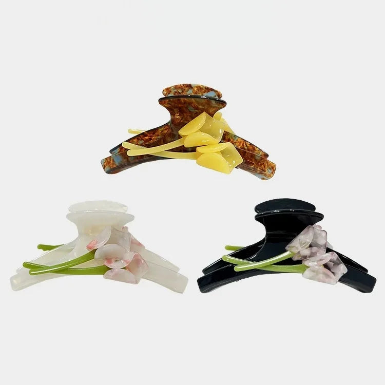 Elegant Lily Flower Acetate Hair Claw Clip – French Romantic Style Hair Accessory | Strong Hold Large Hair Clip for Women | Everyday Styling Essential Gift for Her