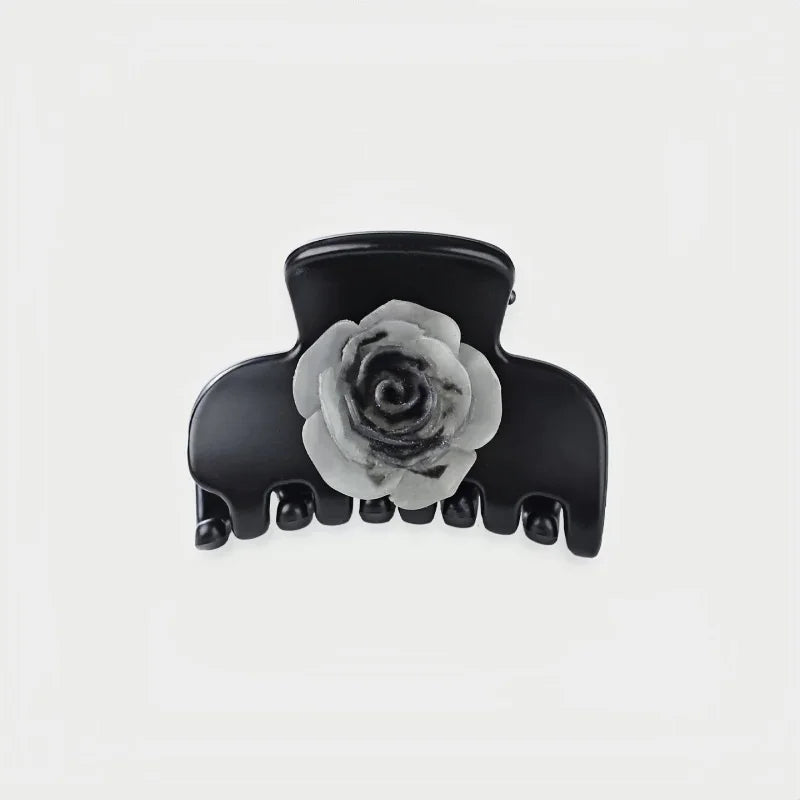 Elegant Black Rose Mini Hair Claw Clip – French Style Small Hair Accessory | Lightweight Secure Hold Clip for Half-Up Styling | Subtle Everyday Elegance Gift for Her