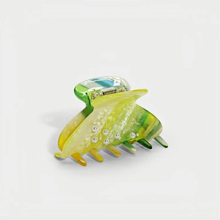 Multicolor Butterfly Acetate Hair Claw Clip – Elegant Forest-Inspired Hair Accessory | Handmade Marble Clip with Pearl Detail | Artistic Chic Hair Clip Gift for Her