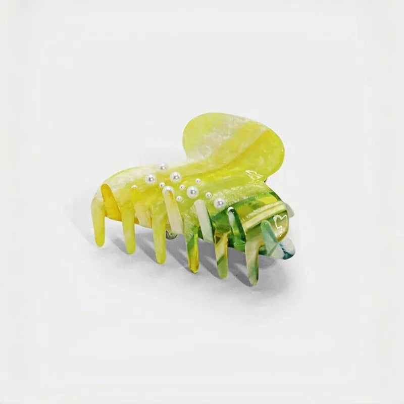 Multicolor Butterfly Acetate Hair Claw Clip – Elegant Forest-Inspired Hair Accessory | Handmade Marble Clip with Pearl Detail | Artistic Chic Hair Clip Gift for Her