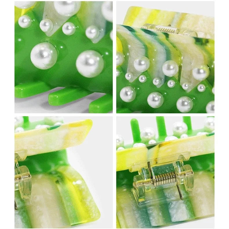 Multicolor Butterfly Acetate Hair Claw Clip – Elegant Forest-Inspired Hair Accessory | Handmade Marble Clip with Pearl Detail | Artistic Chic Hair Clip Gift for Her